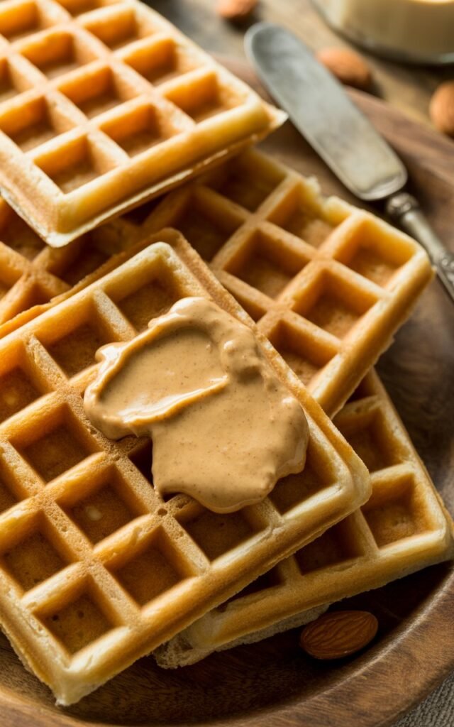 Whole Wheat Frozen Waffles with Nut Butter full closeup