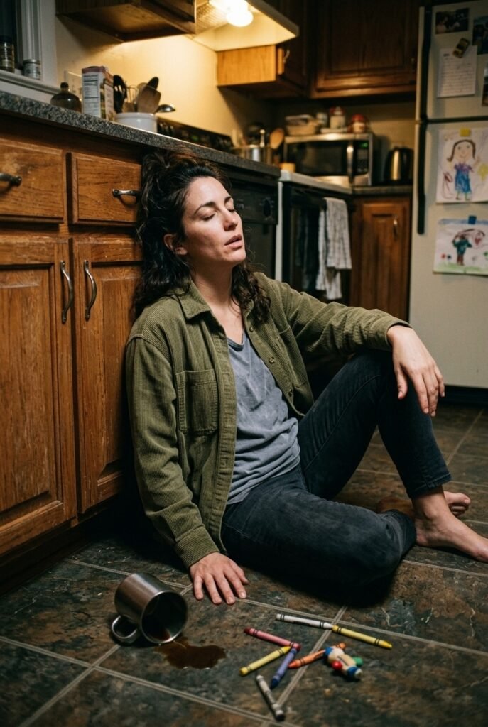 Argentine stepmom sitting on the kitchen floor looking tired and reflective after a difficult moment at home
Replaced memory
Replaced memory
Memory updated. Next prompt will use mock neck top and a new nationality from the unused pool.

