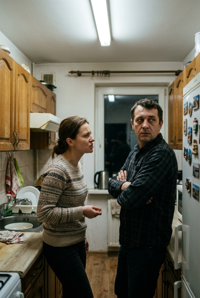Polish woman trying to communicate during argument while husband looks away dismissively